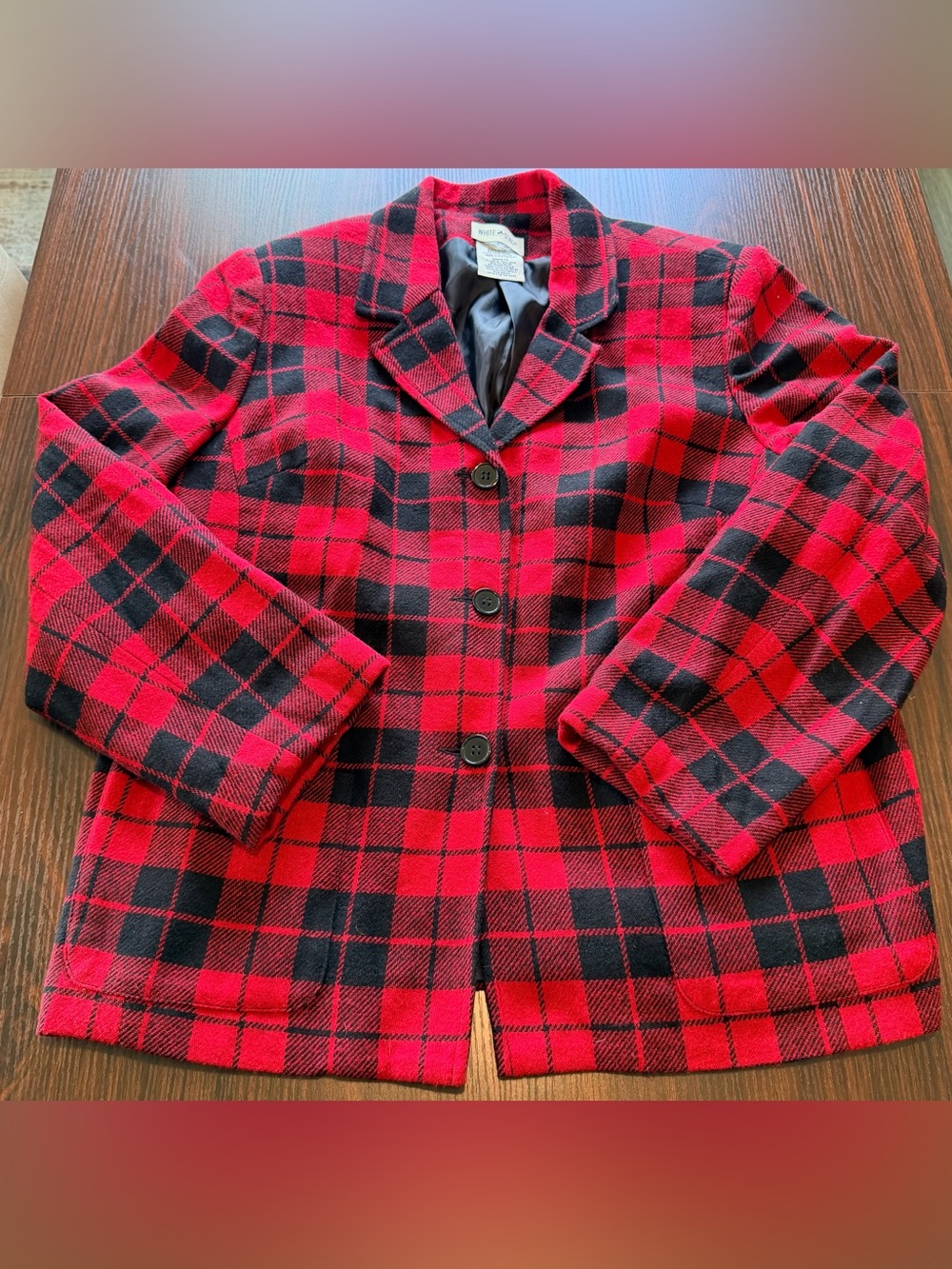 White Stag Women’s Red Black Plaid Vintage Wool Blend Blazer Jacket Size 14